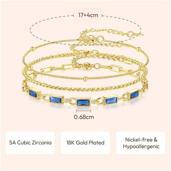 Gold Birthstone Bracelet Set for Women 18K Gold Plated Layered Stackable Jewelry - Picture 4 of 7